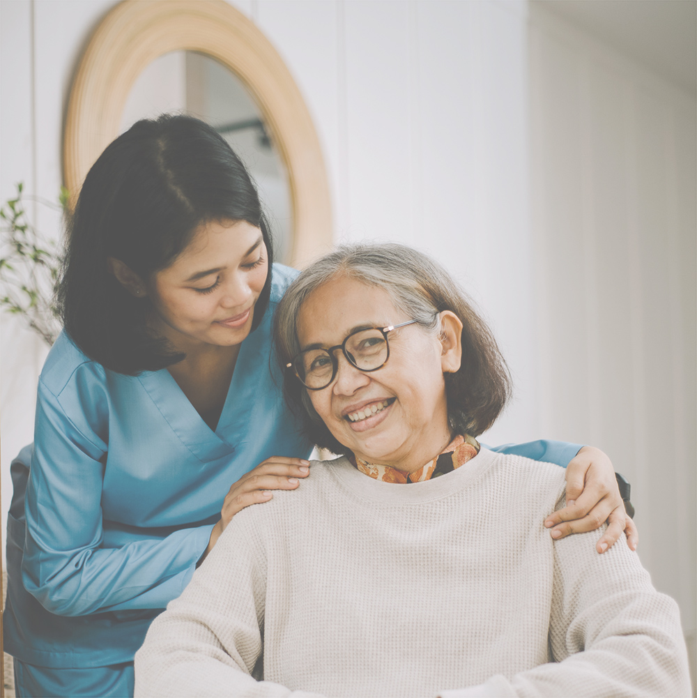 A caregiver with a patient
